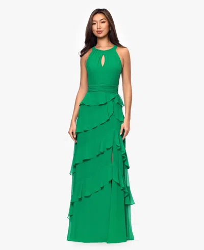 Xscape Women's Halter Tiered Ruffle Gown In Green