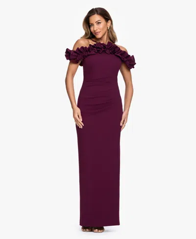Xscape Women's Halter-strap Ruffled Gown In Purple