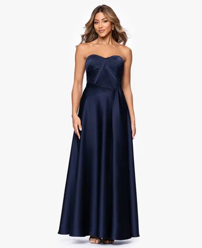 Xscape Women's Hammered Satin Strapless Gown In Blue