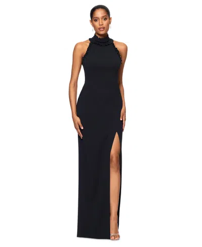 Xscape Women's High-neck Open-back Gown In Black