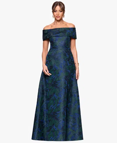 Xscape Womens Jacquard Off The Shoulder Ball Gown In Multi