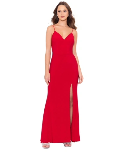 Xscape Knotted Open Back Gown In Red