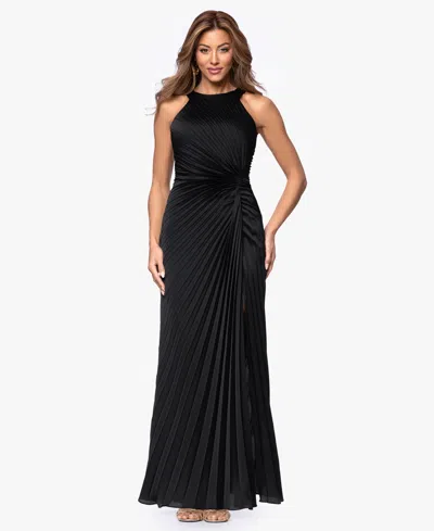 Xscape Women's Long Pleated Halter Neck Ball Gown In Black