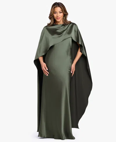 Xscape Women's Long Satin Boat Neck Dress In Green