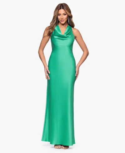 Xscape Women's Long Satin Cowl Neck Ball Gown In Green