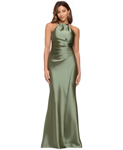 Xscape Women's Long Satin High Neck Dress In Green