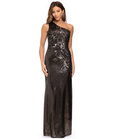 Xscape Women's Long Sequin One Shoulder Dress In Brown