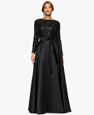 Xscape Women's Long Sleeve Ball Gown In Black