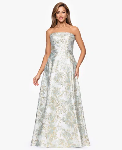 Xscape Women's Long Strapless Brocade Dress In Metallic