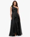 Xscape Women's Metallic Draped One-shoulder Gown In Black