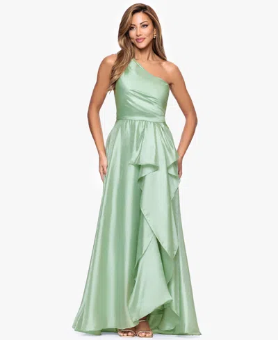Xscape Women's Metallic Draped One-shoulder Gown In Green
