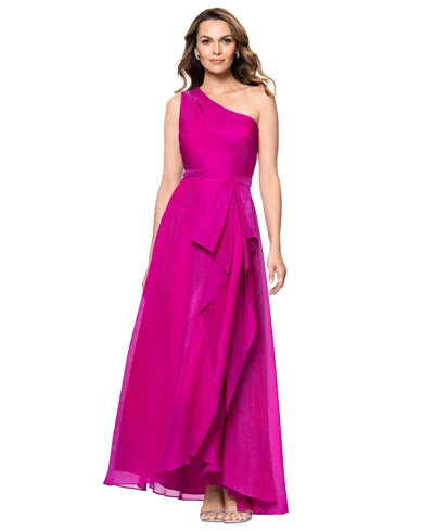 Xscape Women's Metallic Draped One-shoulder Gown In Magenta