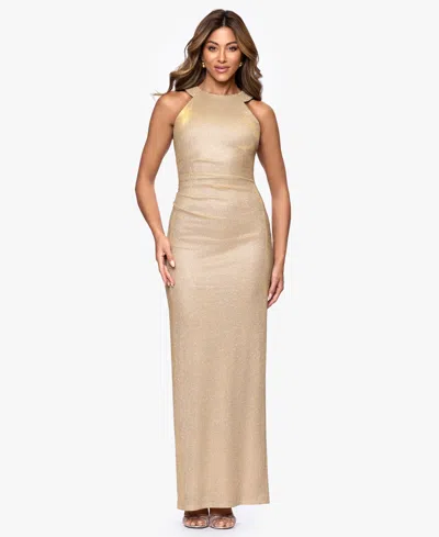 Xscape Women's Metallic Halter Neck Ball Gown In Neutral