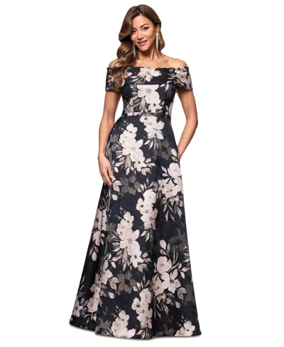 Xscape Women's Metallic Jacquard Off-the-shoulder Gown In Black,rose