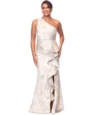 XSCAPE EVENINGS WOMEN'S METALLIC JACQUARD ONE-SHOULDER GOWN