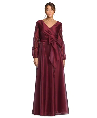 Xscape Women's Metallic Organza Long Sleeve Bow Gown In Brown
