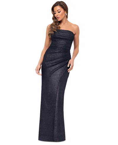 Xscape Women's Metallic Strapless Gown In Black,silver