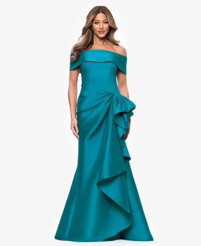 Xscape Women's Mikado Off-the-shoulder Ruffle Ball Gown In Blue