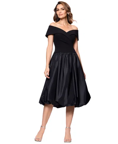 Xscape Women's Mixed-media Bubble-hem Fit & Flare Dress In Black