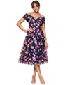 Xscape Plus Size 3d-floral Embroidered Off-the-shoulder Dress In Multi