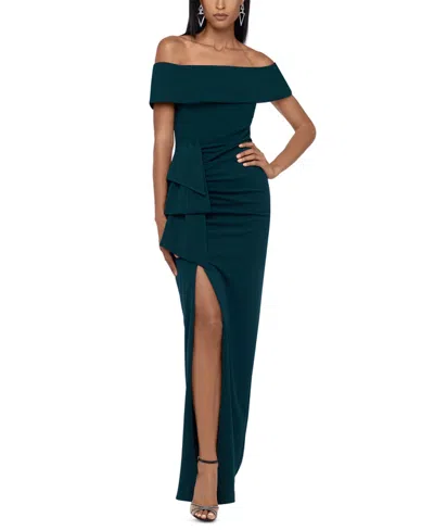 Pre-owned Xscape Women's Off-the-shoulder Gown In Pine Green