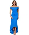Xscape Petite Off-the-shoulder High-low Gown In Blue