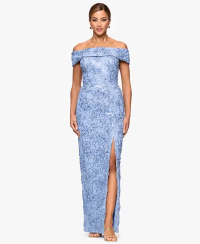Xscape Women's Off-the-shoulder Long Dress In Blue