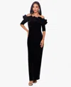 Xscape Ruffle Off The Shoulder Crepe Column Gown In Multi