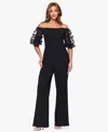 Xscape Women's Off-the-shoulder Ruched Side Floral Jumpsuit In Black