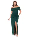 Xscape Off The Shoulder Crepe Evening Gown In Green