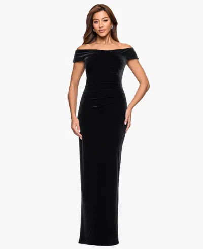 Xscape Women's Off The Shoulder Ruched Waist Long Dress In Black