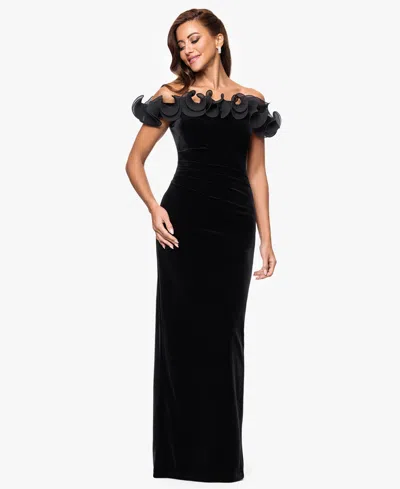 Xscape Women's Off The Shoulder Ruffle Dress In Black