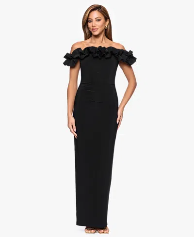 Xscape Women's Off-the-shoulder Ruffle Long Dress In Black
