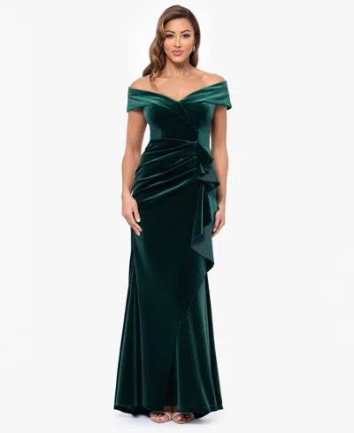 Xscape Womens Taffeta Off-the-shoulder Evening Dress In Green