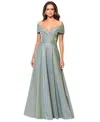 Xscape Women's Off-the-shoulder Sequin-knit Fit & Flare Gown In Sage
