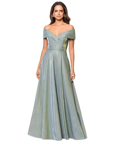 Xscape Women's Off-the-shoulder Sequin-knit Fit & Flare Gown In Sage