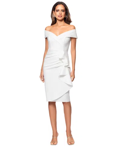 Xscape Women's Off-the-shoulder Sweetheart Ruffle Dress In Ivory