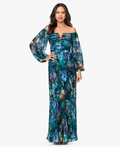 Xscape Women's Off-the-shoulder Long-sleeve Gown In Multi