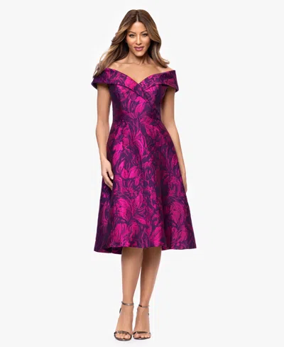 Xscape Womens Off The Shoulder Neck Midi Dress In Multi