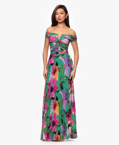 Xscape Women's Off-the-shoulder Pleated Gown In Multi