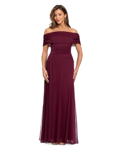 Xscape Women's Off-the-shoulder Ruched Gown In Wine