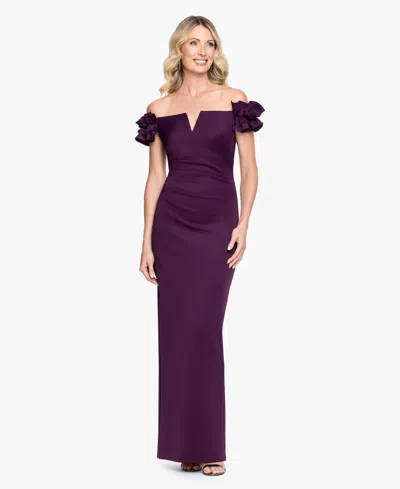 Xscape Women's Off-the-shoulder Ruffle Sleeve Ball Gown In Purple