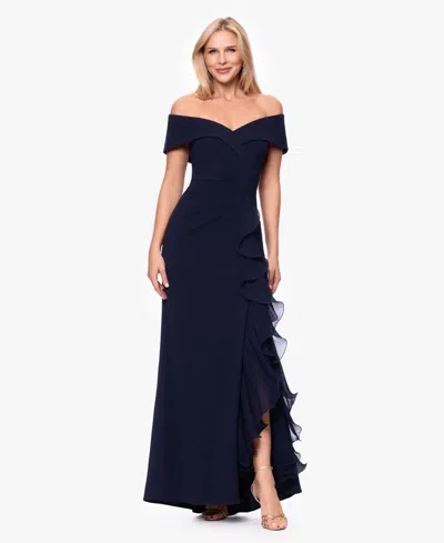 Xscape Women's Off-the-shoulder Ruffled Gown In Blue