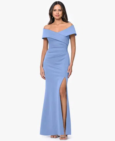 Xscape Women's Off-the-shoulder Side-slit Gown In Blue