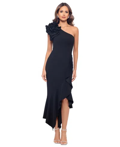 Xscape Women's One-shoulder Asymmetric Midi Dress In Black