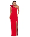 Xscape Women's One-shoulder Flower Side-slit Dress In Red