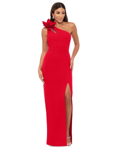 XSCAPE WOMEN'S ONE-SHOULDER FLOWER SIDE-SLIT DRESS
