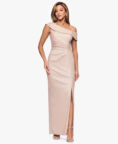 Xscape Women's One-shoulder Glitter Dress In Gray