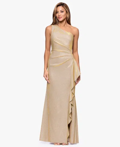 Xscape Women's One-shoulder Glitter Long Dress In Neutral