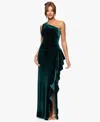 Xscape Women's One Shoulder Long Ruffle Dress In Green